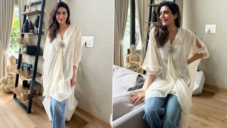 Karishma Tanna Exudes Effortless Charm in White Kaftan Paired With Denim Jeans (View Pics)