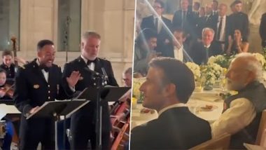 PM Modi France Visit: ‘Jai Ho’ Song Played Twice at Banquet Hosted by French President Emmanuel Macron for PM Narendra Modi in Paris (Watch Video)