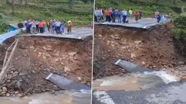 Uttarakhand Rains: Portion of Gairsain-Karnprayag National Highway Washed Away in Chamoli Amid Heavy Rainfall, People Stranded on Both Sides of Road (Watch Video)