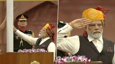 Independence Day 2023: PM Narendra Modi Dons Multicolour Rajasthani Bandhani Print Turban on the 77th I-Day, Continuing Tradition Since 2014 (See Pics and Videos)