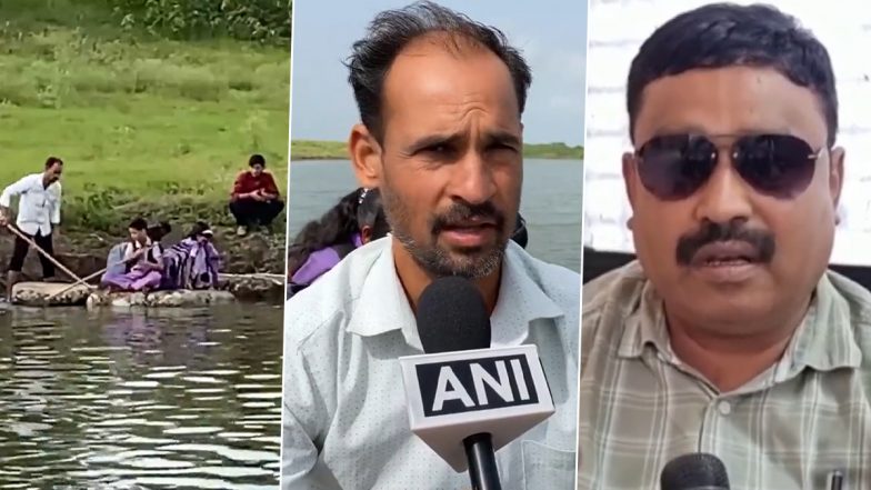 Maharashtra: Students Forced to Cross River by Rowing Thermocol Raft to Reach School in Bhiw Dhanora Village, Resident Blames Jayakwadi Dam Construction for Issue (Watch Videos)