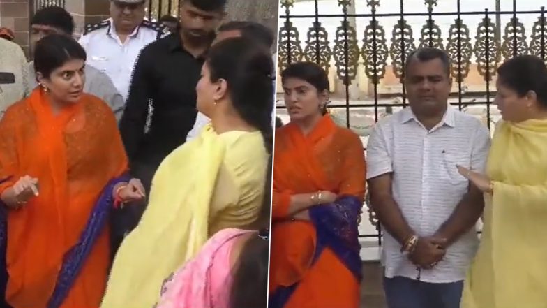 Rivaba Jadeja Loses Cool! Ravindra Jadeja's MLA Wife Gets Angry Over Jamnagar Mayor Binaben Kothari and BJP MP Poonamben Maadam, Says 'Aukaat Men Raho' During Argument (Watch Video)