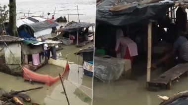 Assam: Brahmaputra River Crosses Danger Mark in Dibrugarh, People Residing in Low-Lying Areas Witness Flood-like Situation (Watch Video)
