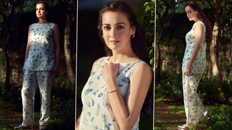 Dia Mirza Looks Gorgeous in Sleeveless White Printed Co-Ord Set (See Pics)