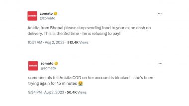 Zomato Asks Bhopal Woman to Stop Sending Food to Her Ex With COD Option, Twitterati React With Hilarious Responses