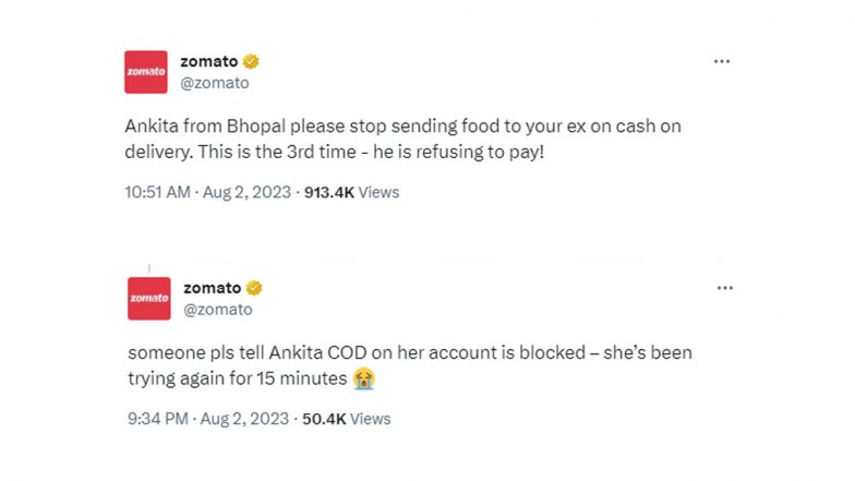 Zomato Asks Bhopal Woman to Stop Sending Food to Her Ex With COD Option, Twitterati React With Hilarious Responses