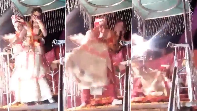 Groom Loses Balance While Trying to Lift Bride at Wedding Ceremony, Both Fall; Funny Video Goes Viral