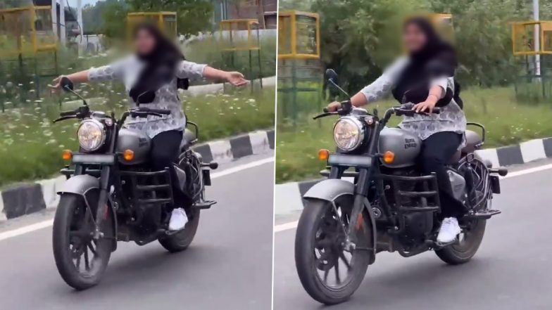 Instagram Influencer Salika Malik Performs Dangerous Bike Stunts on Srinagar Roads, Traffic Cops Take Action After Video Goes Viral