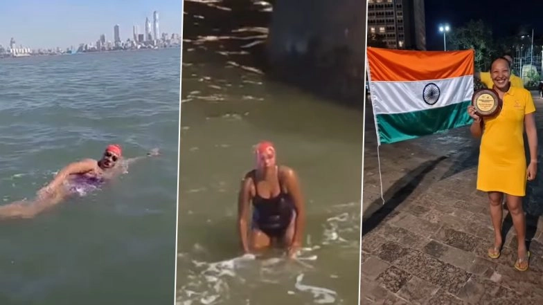 Woman Swims 36 Km From Mumbai's Worli Sea Link to Gateway of India, Shares Exceptional Video of Her Achievement (Watch)