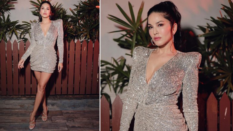 Sunny Leone Dazzles in Shimmery Silver Sequin Outfit With Plunging Neckline (See Pics)