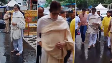 Amitabh Bachchan Spotted at Siddhivinayak Temple in White Kurta And Pyjama With a Beige Shawl (Watch Video)