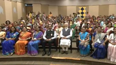 PM Narendra Modi Greets Women Scientists at ISRO, Commends Their ‘Key Role’ in Chandrayaan-3 Success (Watch Video)