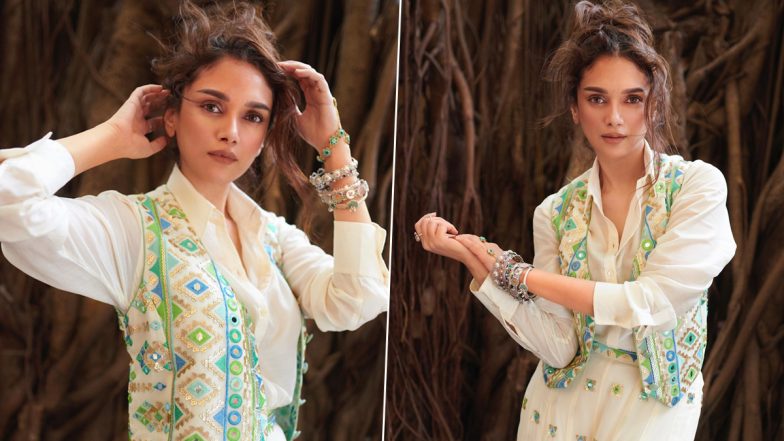 Aditi Rao Hydari Looks Stunning in a Traditional yet Chic Ensemble, Dons a White Shirt Paired With Ethnic Jacket (See Pics)