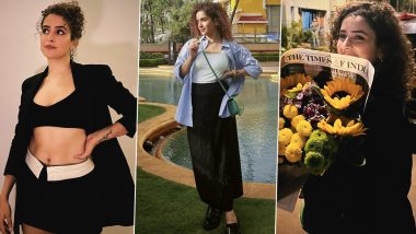 Sanya Malhotra Looks Stunning in a Black Bralette With Matching Blazer and Skirt (See Pics)