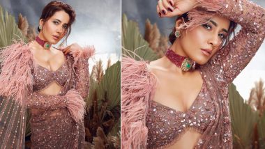 Raashii Khanna Looks Dreamy in a Rose Gold Saree Adorned With Feathers and Crystals (See Pics)