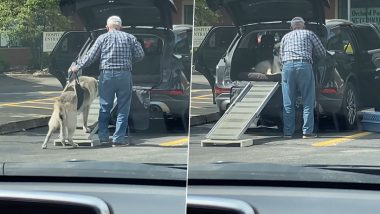 Elderly Man Helps Old Dog Get Inside a Car by Lifting Him Through the Ramp, Heart-Touching Video Goes Viral