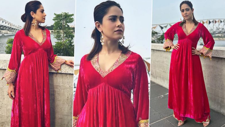 Nushrratt Bharusha Shines in Pink Velvet Suit For Akelli Promotions (See Pics)