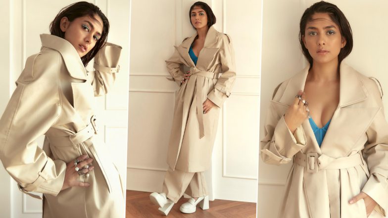 Mrunal Thakur Serves Boss Lady Vibes in Long Beige Coat and Matching Pants (See Pics)