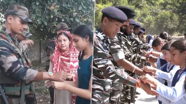Raksha Bandhan 2023: Girl Students, Women Tie Rakhis to Jawans Guarding Jammu and Kashmir Border Areas of Akhnoor, Udhampur and Samba (Watch Videos)