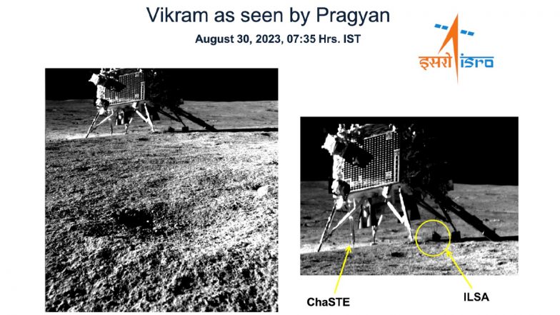 Chandrayaan 3 Mission Update: ISRO Shares Images of Pragyan Rover Taking Snaps of Vikram Lander on Moon