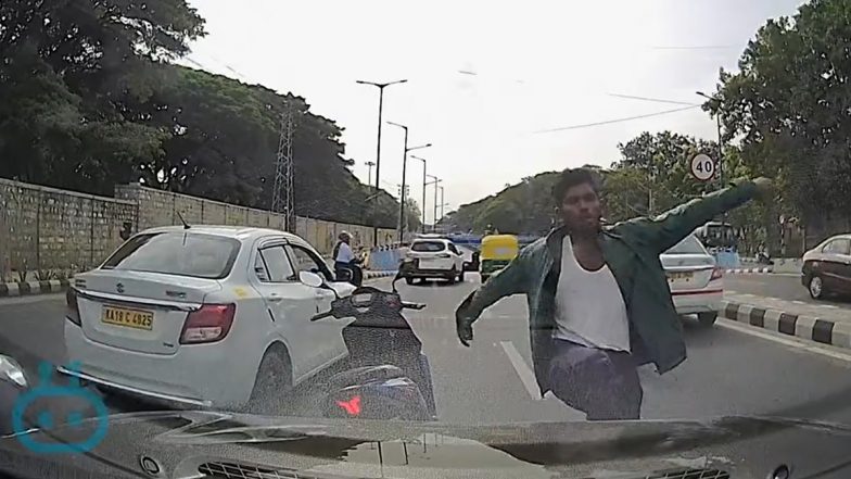 ISRO Scientist Attacked in Bengaluru Video: Bike-Borne Miscreant Picks Up Fight With Aashish Lamba, Kicks His Car Near HAL Underpass