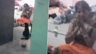 Uttar Pradesh: Woman Calmly Prays to Lord Shiva as King Cobra Wraps Itself Around Her Leg in Mahoba, Snake Now Rescued (Watch Video)