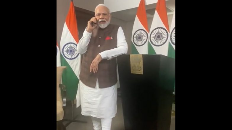 Chandrayaan 3 Moon Landing: PM Narendra Modi Holds Telephonic Conversation With ISRO Chief S Somanath Immediately After India's Historic Soft-Landing on Lunar Surface (Watch Video)