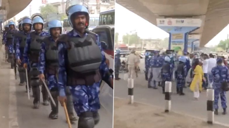 Haryana Violence: Rapid Action Force Conducts Flag March in Badshahpur, Gurugram After Communal Clashes in Nuh (Watch Video)