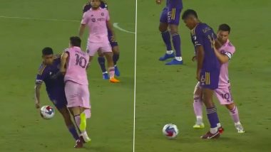 Lionel Messi Gets Angry at Wilder Cartagena, Pushes Opposition’s Midfielder During Inter Miami vs Orlando City Leagues Cup 2023 Match (Watch Video)