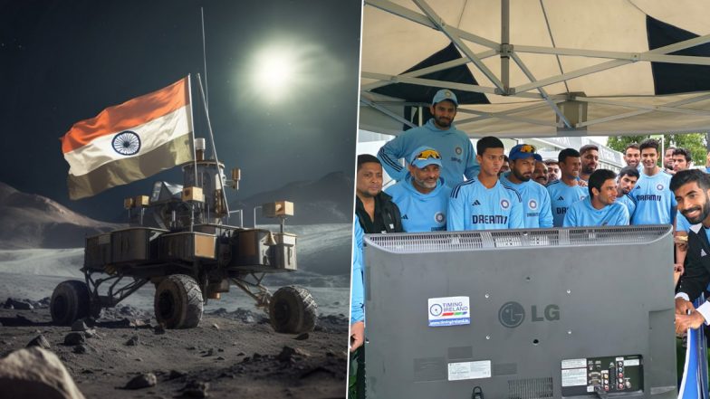 Chandrayaan 3 Lands Successfully on Moon: Jasprit Bumrah, Rinku Singh and Other Indian Cricket Team Players, Support Staff Celebrate As ISRO Create History (Watch Video)