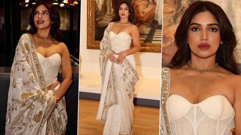 Bhumi Pednekar Flaunts Her Decolletage in a White Embroidered Saree Paired With a Corset Top, Shares Exquisite Pics on Insta