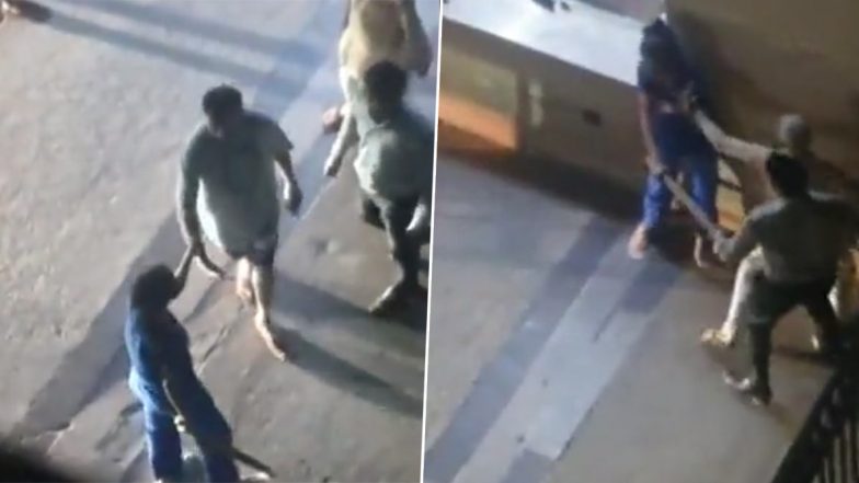 Fight Over Feeding Dogs in Ghaziabad Video: Asked to Feed Stray Dog Somewhere Else, Woman Thrashes 80-Year-Old Man With Stick in Panchsheel Wellington Society; Hurls Abuses