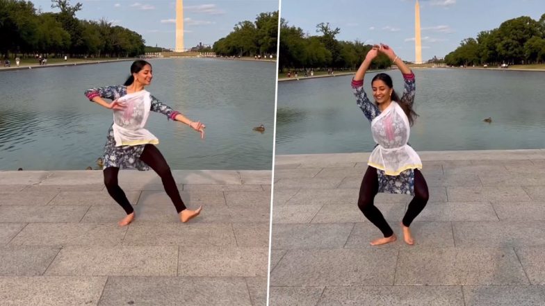 Bharatnatyam Dance Viral Video: Woman Dances to the Beats of Classical Song Infront of Washington Monument in US (Watch)