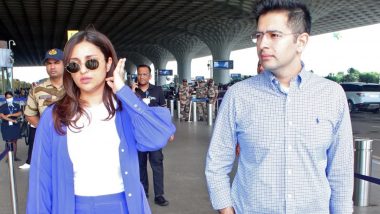 Raghav Chadha and Parineeti Chopra Spotted Together at Airport in Matching Blue Outfits