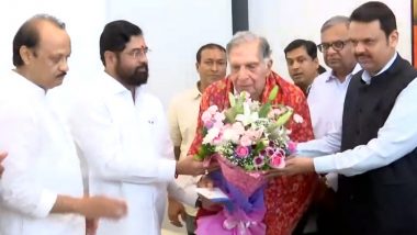 Industrialist Ratan Tata Conferred With Udyog Ratna Award at his Residence by Maharashtra CM Eknath Shinde and Dy CMs Ajit Pawar and Devendra Fadnavis (See Pics and Videos)