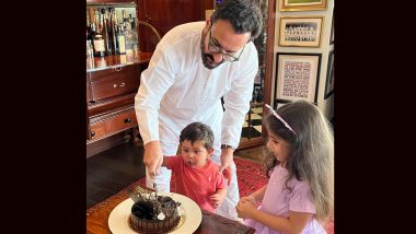 Soha Ali Khan’s Cute Birthday Wish for 'Bhai' Saif Ali Khan Features Jeh Lending a Hand With the Cake! (View Pic)