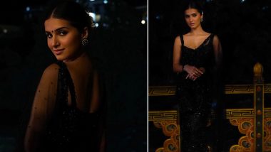 Tara Sutaria Shines in Shimmery Black Saree Paired With Matching Sleeveless Blouse (See Pics)