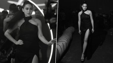 Sara Ali Khan Looks Gorgeous in a Black Halter Neck Gown With a Thigh-High Slit (View Pics)