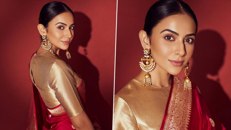 Rakul Preet Singh Serves Major Ethnic Style Goals in Red and Golden Saree (See Pics)