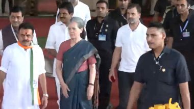 INDIA Bloc Meeting: Congress Leaders Sonia Gandhi, Rahul Gandhi Arrive in Mumbai To Attend Third Meeting of Opposition Parties (Watch Video)