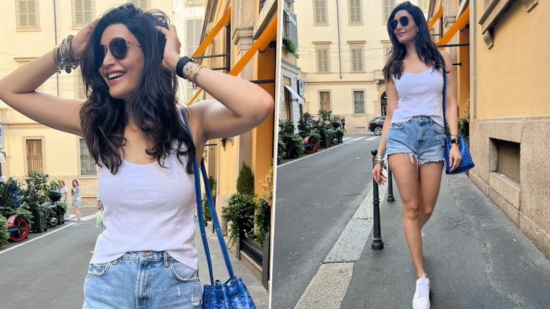 Karishma Tanna Vacays in Milan, Scoop Actor Looks Chic in White Tank Top and Denim Shorts