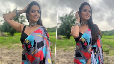 Anita Hassanandani Looks Gorgeous in Printed Saree Paired With Black Sleeveless Blouse and Oxidised Jewellery (See Pics)