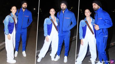 Ranbir Kapoor and Alia Bhatt Make Public Appearance in Stylish Blue and White Outfits! (Watch Video)