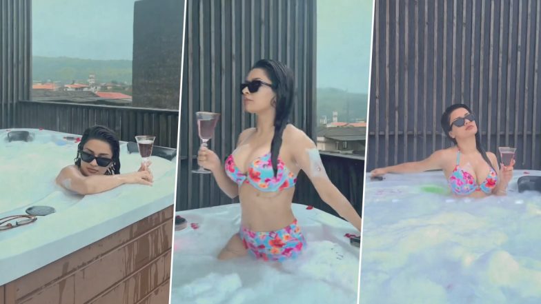 Avneet Kaur Enjoys a Drink in a Pretty Blue and Pink Bikini in Hot Tub! (Watch Video)