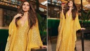 Tara Sutaria Spells Glam in Shimmery Yellow Kaftan Dress With Plunging Neckline