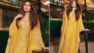 Tara Sutaria Spells Glam in Shimmery Yellow Kaftan Dress With Plunging Neckline