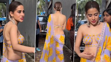 Uorfi Javed Steps Out Flaunting Her Bod in Stunning Lavender and Yellow Saree With Tube Blouse (Watch Video)