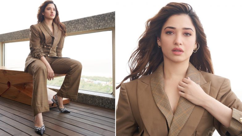 Tamannaah Bhatia Serves Serious Boss Lady Vibes in Brown Blazer Suit (See Pics)