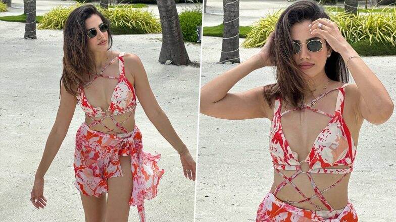 Sonnalli Seygall Enjoys Beach Vacay in Ravishing Red Floral Bikini (See Pics)