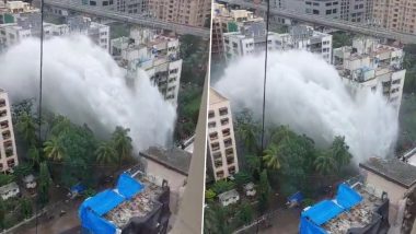 Mumbai: Pipeline Bursts in Andheri's Lokhandwala, Rupture Shoots Water More Than 70 Feet Into The Air and Causes Flooding in Area (Watch Videos)